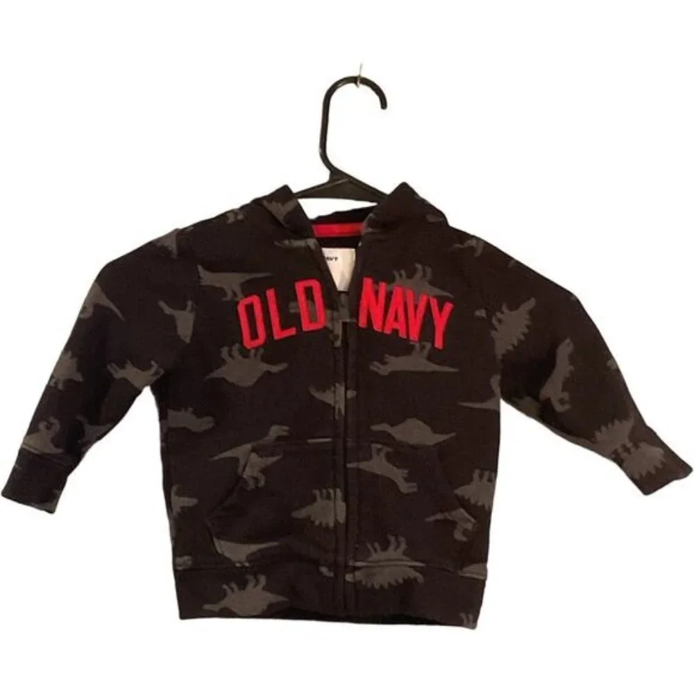 Old Navy Toddler Boys Black & Gray Dinosaur Hoodie Sweatshirt 18-24M